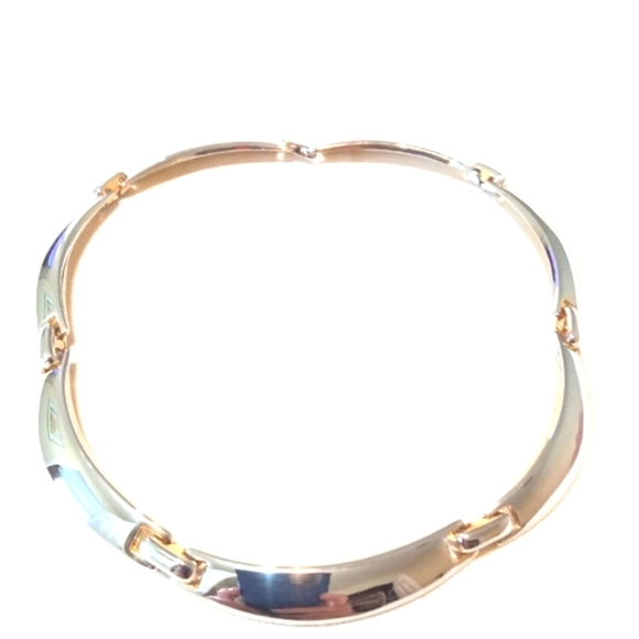 Vintage Curved Panel Link Necklace Gold Tone Choker 14 Inches Modern Vintage - Picture 3 of 5